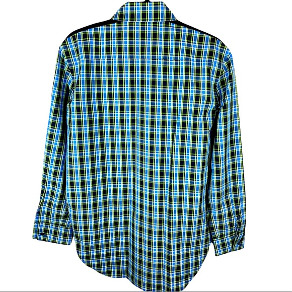 Burberry Saoirse Plaid Long Sleeve Silk Trim Button Shirt Azure Blue - Picture 16 of 16
